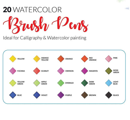 Real Watercolor Brush Pens - Set of 20 - Sangria PensSangria Pens