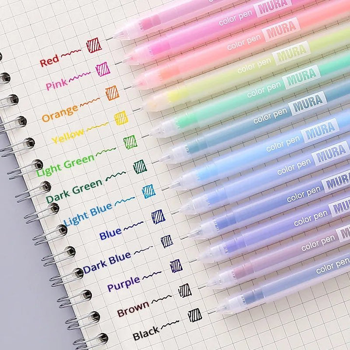 12 Color Macaron Kawaii Pen Set - Vibrant Gel Pens - Sangria PensSangria Pens