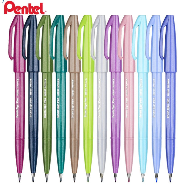 12 Pcs/Set Japanese PENTEL Touch Brush Pens - Sangria PensSangria Pens
