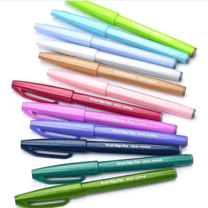 12 Pcs/Set Japanese PENTEL Touch Brush Pens - Sangria PensSangria Pens